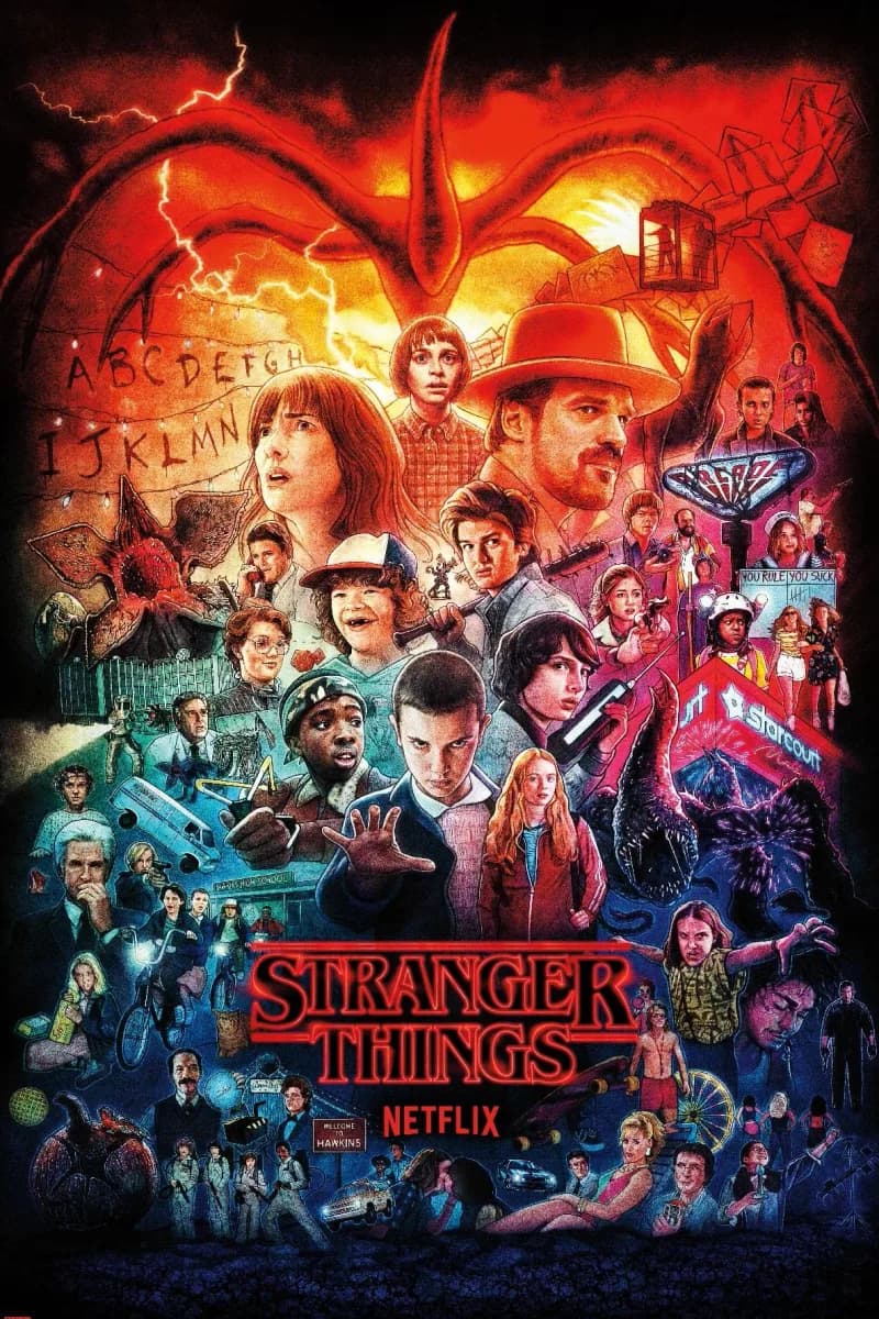 Stranger Things (Netflix) — official poster art, EpisodeNo international watch guide